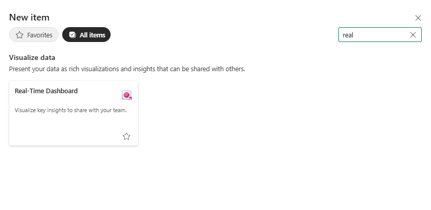 Real Time Dashboard Item Type
