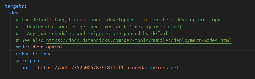 YAML file containing the default dev target.